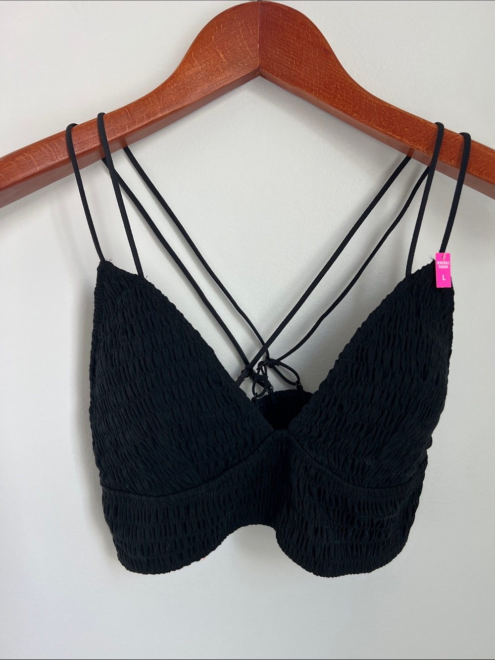 PINK Victoria's Secret | Women's Black Cotton Strappy Textured Bralette NWT Sz L
